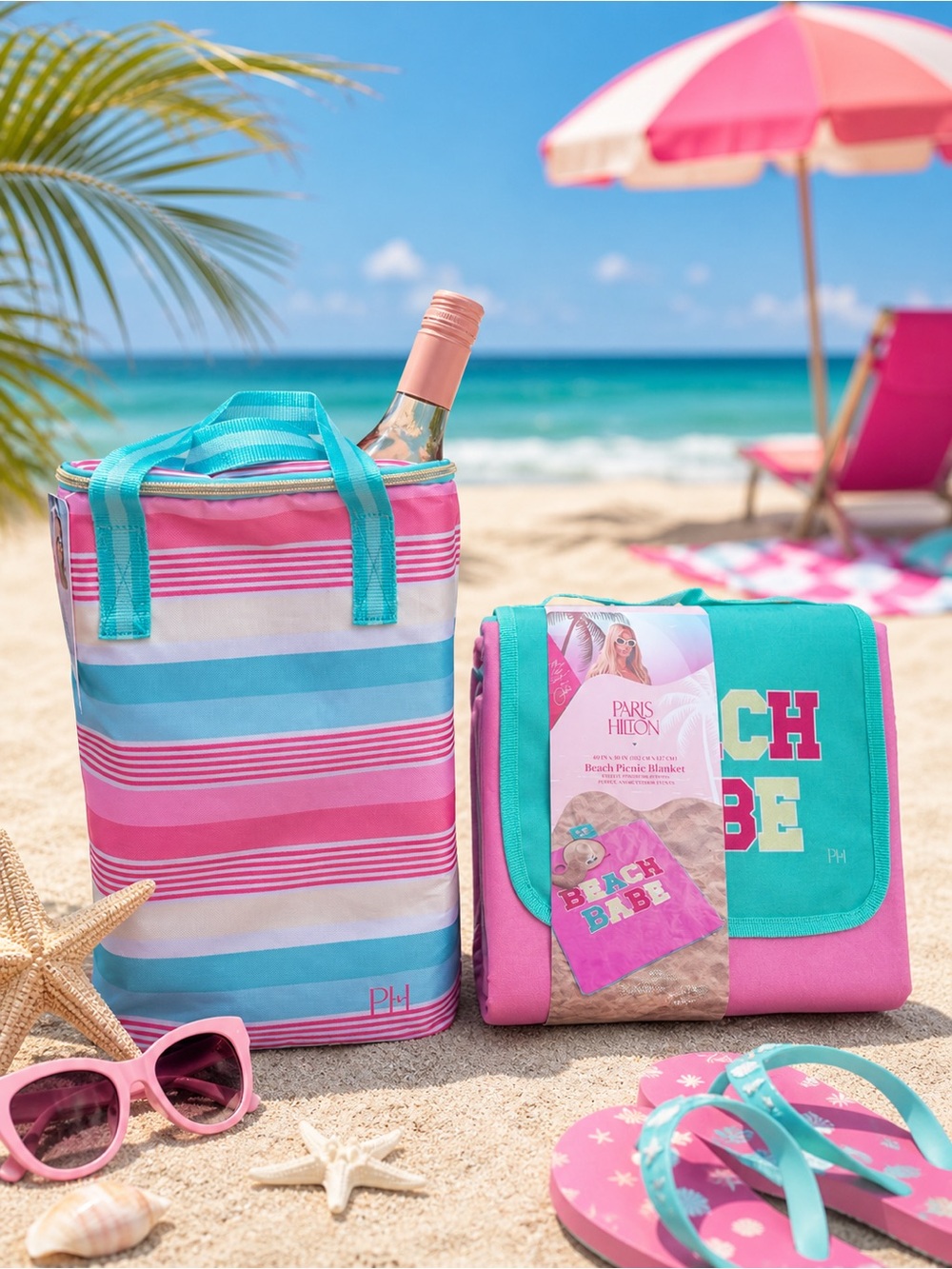 Paris Hilton Beach Babe Foldable Beach Blanket and Wine Cooler Set
